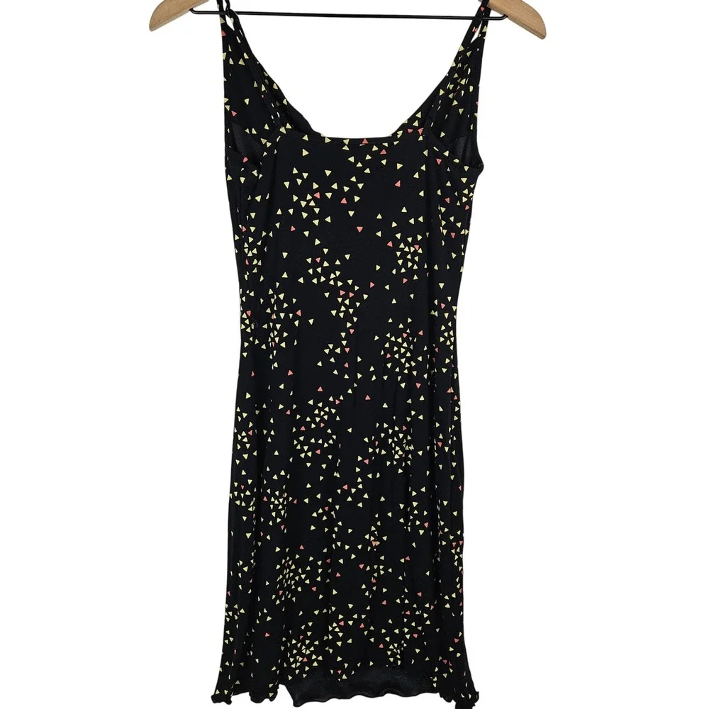 Bebe vintage 90s‎ y2k printed patterned cowl neck dress curled hemline black, M - Picture 4 of 5